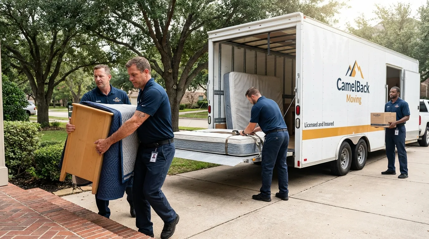 Crew loading residential truck for cross-state move from Nowata, OK